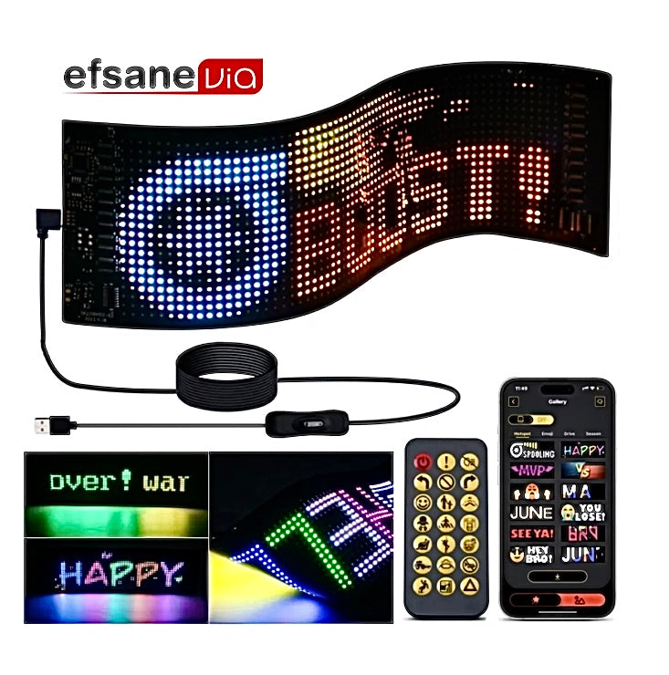 Matrix Esnek Kayar LED Panel 16x64 – Uzaktan Kumandalı Araç Camı Reklam ve Uyarı Ekranı
